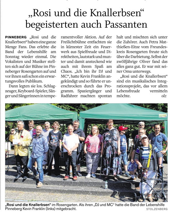 Rosi im Rosengarten Pinneberg, Zeitungsartikel